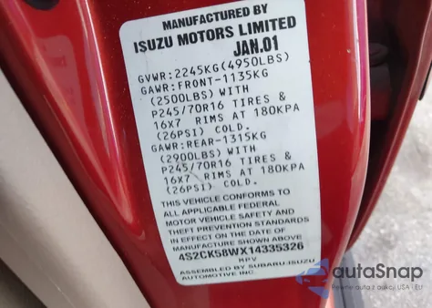 2001 Isuzu Rodeo Ls 3.2L V6/Lse 3.2L V6/S 3.2L V6 из США, поврежденный, VIN 4S2CK58WX14335326